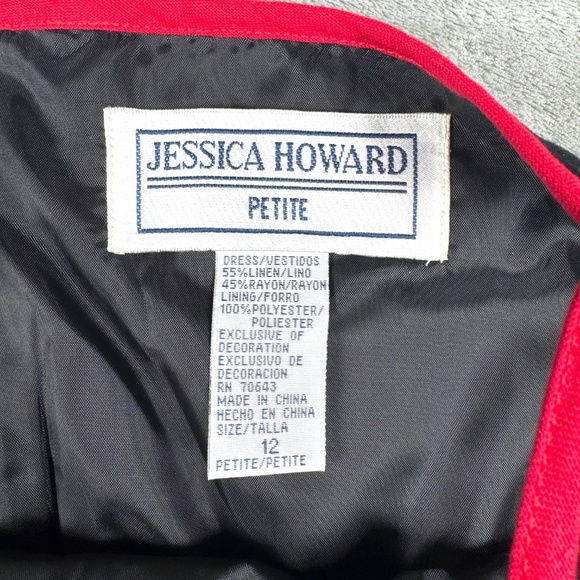 Jessica Howard Petite 12P Black Linen Cherry Embroidered Dress Retro Pinup - Picture 3 of 9